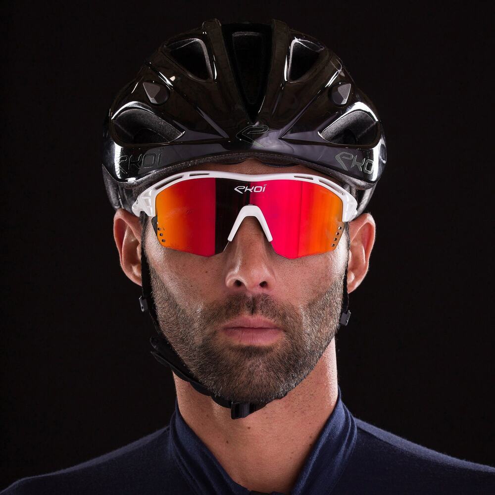 NEW EKOI Persoevo4 White Revo Red Cycling Sunglasses Sport Shield Lens Unisex